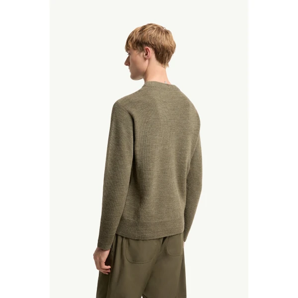 Moncler Logo Wool Jumper in Olive Green, view 5 | Men's Knitwear | Coveti