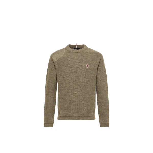 Moncler Logo Wool Jumper in Olive Green | Men's Knitwear | Coveti