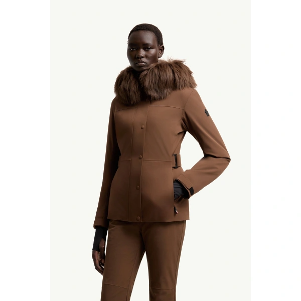 Moncler Loira Hooded Padded Ski Jacket in Brown, view 4 | Women's Ski Jackets | Coveti