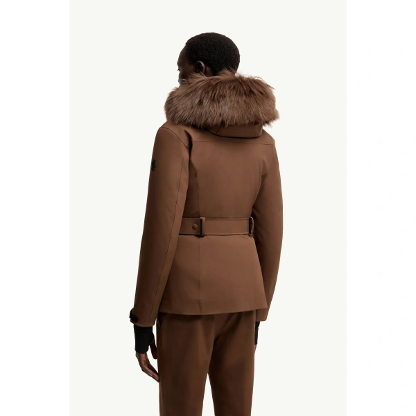 Moncler Loira Hooded Padded Ski Jacket in Brown, view 5 | Women's Ski Jackets | Coveti