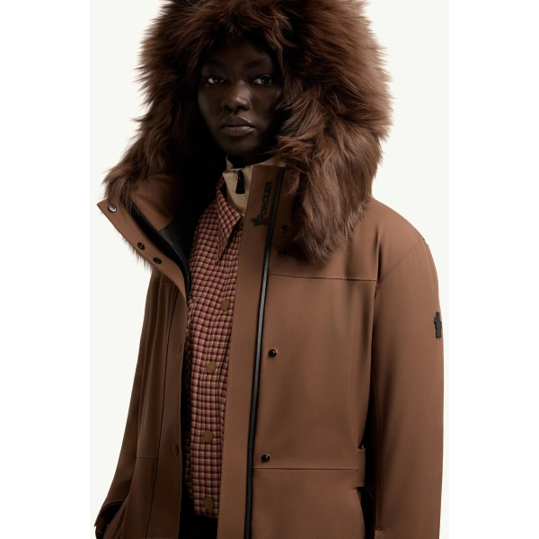 Moncler Loira Hooded Padded Ski Jacket in Brown, view 6 | Women's Ski Jackets | Coveti