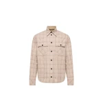Moncler Long Sleeve Check Cotton Shirt in Beige & Pink | Men's Shirts | Coveti