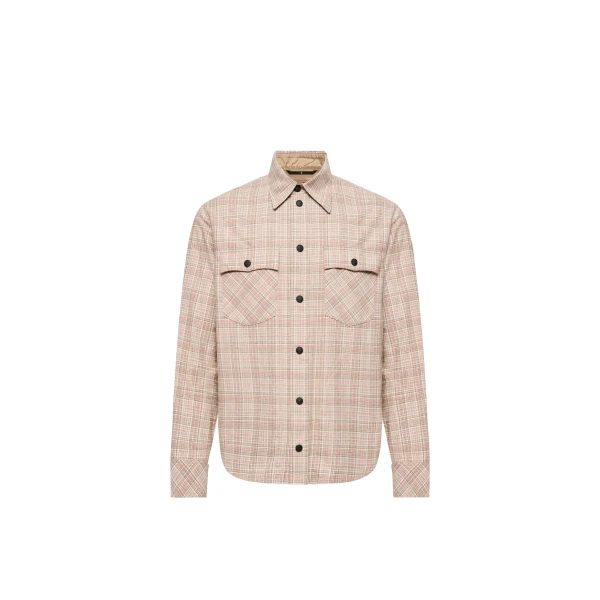 Long Sleeve Check Cotton Shirt in Beige & Pink