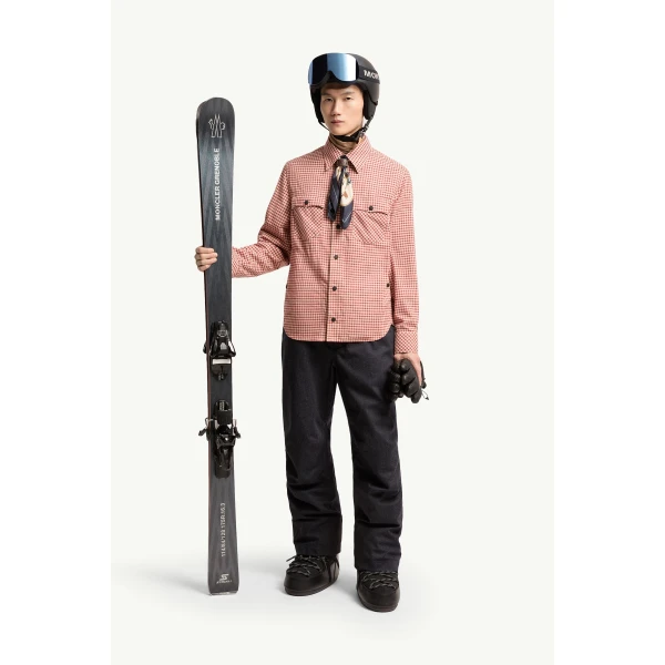 Moncler Long Sleeve Check Cotton Shirt in Pink, view 2 | Men's Shirts | Coveti