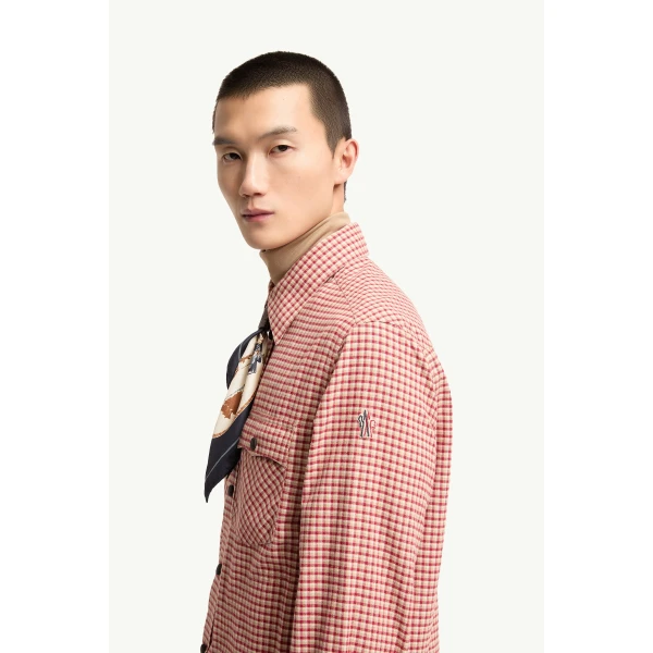 Moncler Long Sleeve Check Cotton Shirt in Pink, view 3 | Men's Shirts | Coveti