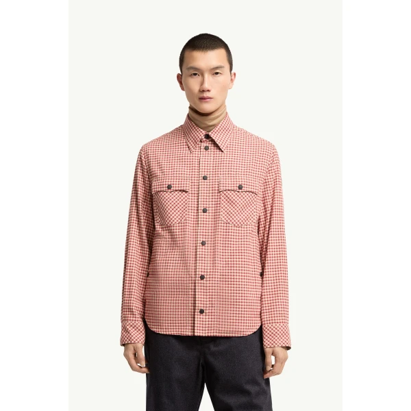 Moncler Long Sleeve Check Cotton Shirt in Pink, view 4 | Men's Shirts | Coveti