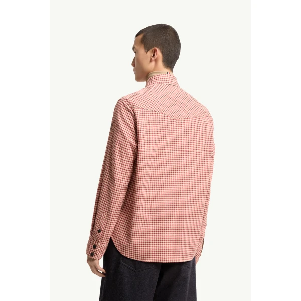Moncler Long Sleeve Check Cotton Shirt in Pink, view 5 | Men's Shirts | Coveti