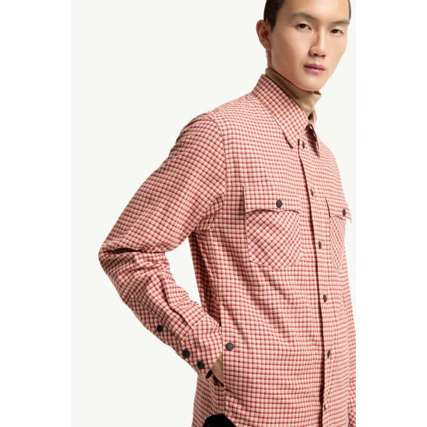 Moncler Long Sleeve Check Cotton Shirt in Pink, view 6 | Men's Shirts | Coveti
