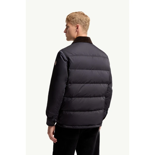 Moncler Louron Corduroy-Trimmed Short Down Jacket in Navy Blue, view 5 | Men's Jackets | Coveti