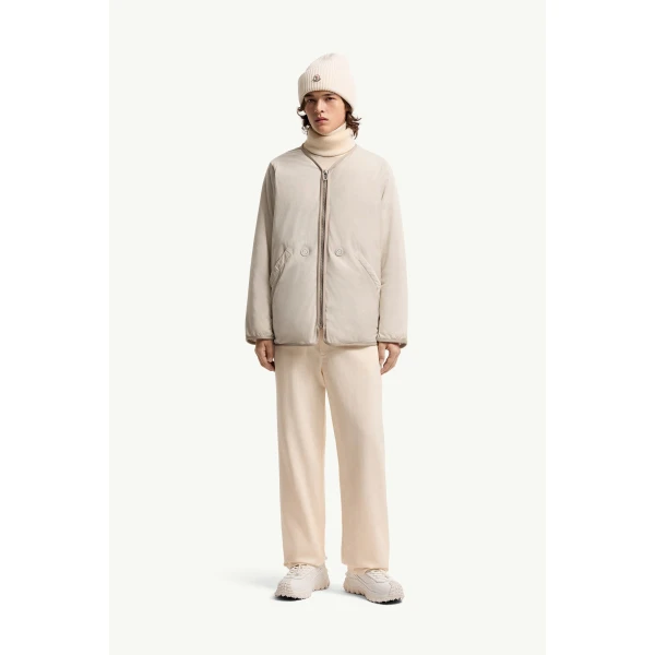 Moncler LoveFrom Moncler Moncore Mid-Length Down Jacket in Light Beige, view 2 | Men's Jackets | Coveti