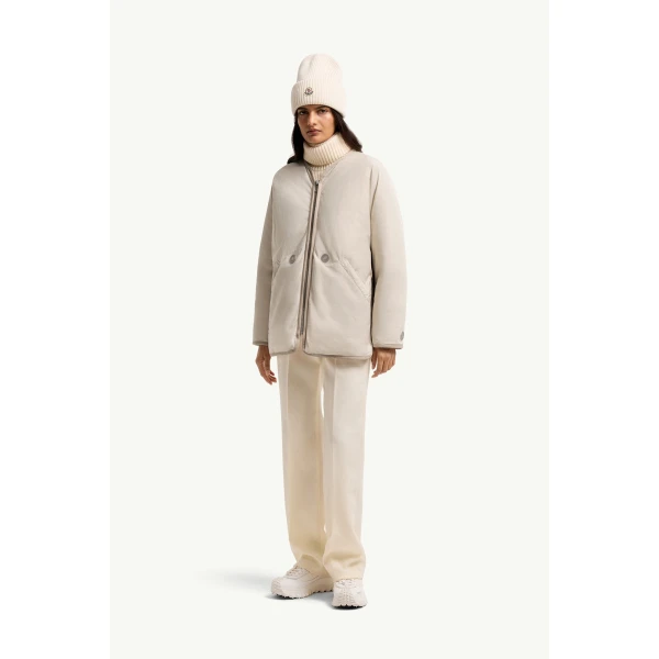 Moncler LoveFrom Moncler Moncore Mid-Length Down Jacket in Light Beige, view 3 | Men's Jackets | Coveti