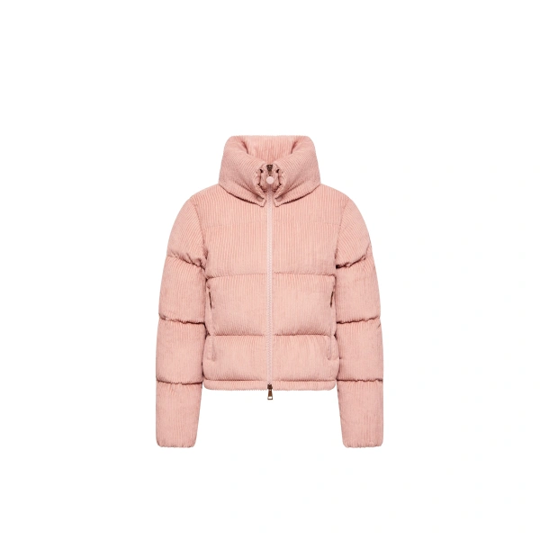 Moncler Lumineux Corduroy Short Down Jacket in Pink | Women's Puffer Jackets | Coveti