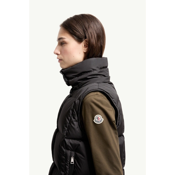 Moncler Macareux Hooded Down Gilet in Black, view 3 | Women's Vests and Gilets | Coveti