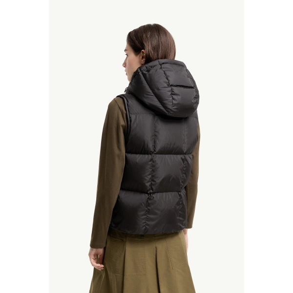 Moncler Macareux Hooded Down Gilet in Black, view 5 | Women's Vests and Gilets | Coveti