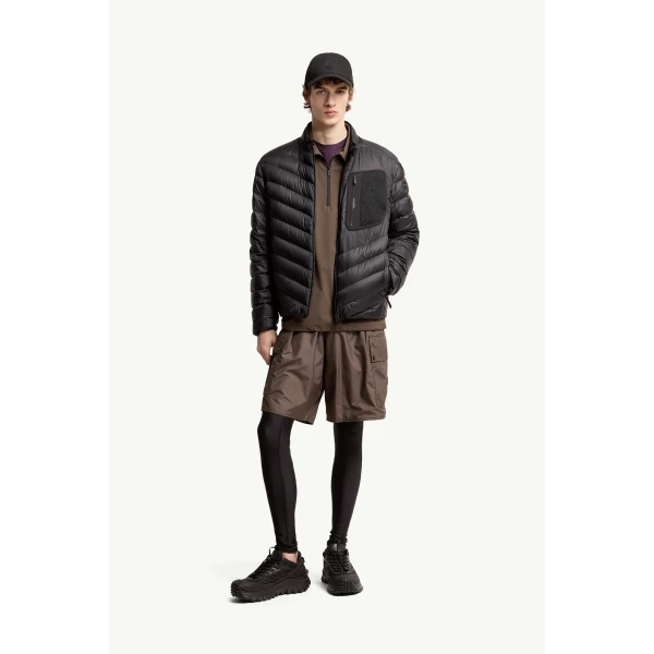 Moncler Mackinac Diagonal-Quilted Down Biker Jacket in Black, view 2 | Men's Jackets | Coveti