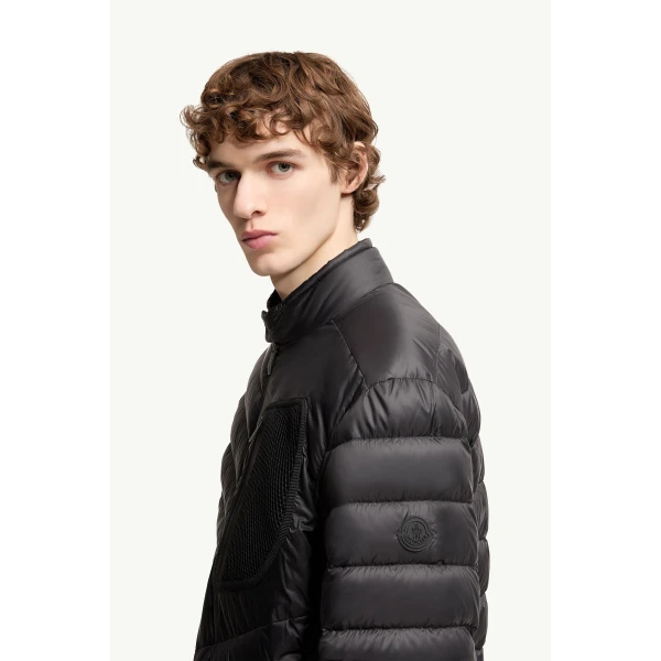 Moncler Mackinac Diagonal-Quilted Down Biker Jacket in Black, view 3 | Men's Jackets | Coveti