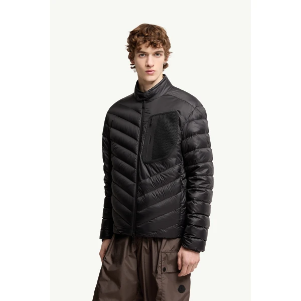 Moncler Mackinac Diagonal-Quilted Down Biker Jacket in Black, view 4 | Men's Jackets | Coveti