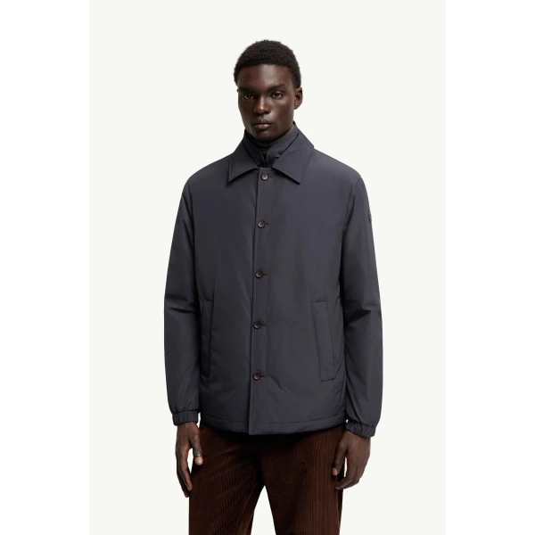 Moncler Maindo Down Shirt Jacket in Navy Blue, view 4 | Men's Jackets | Coveti