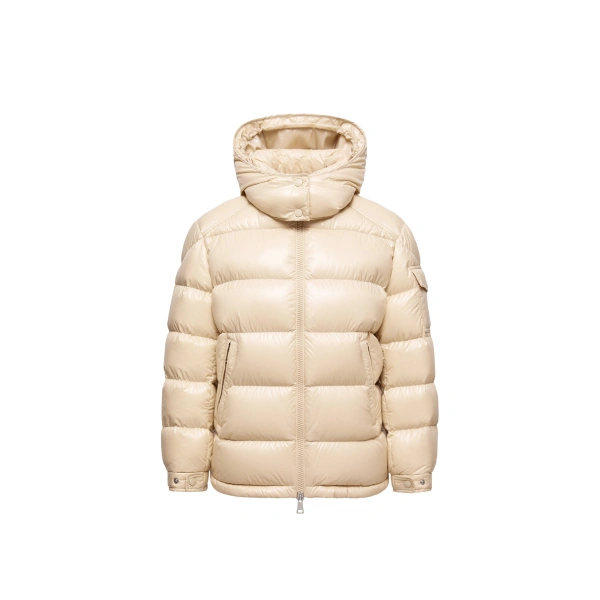 Maire Hooded Short Down Jacket in Beige