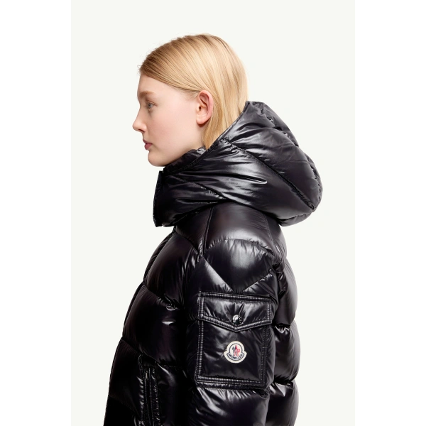 Moncler Maire Hooded Short Down Jacket in Black, view 3 | Women's Puffer Jackets | Coveti