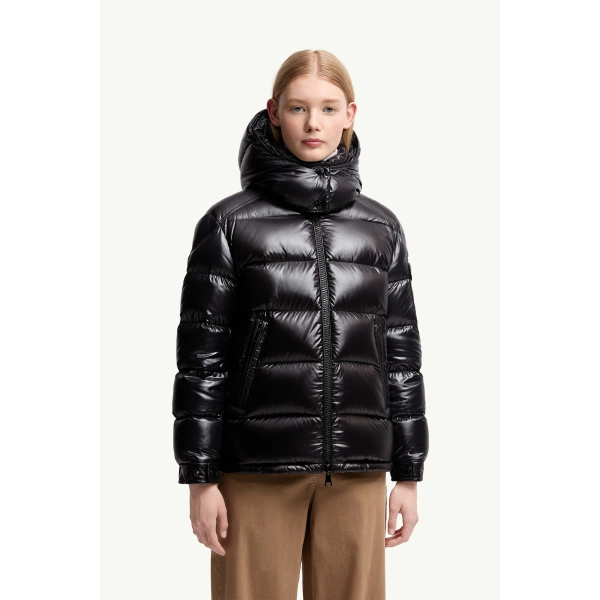 Moncler Maire Hooded Short Down Jacket in Black, view 4 | Women's Puffer Jackets | Coveti