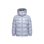 Moncler Maire Hooded Short Down Jacket in Light Blue | Women's Puffer Jackets | Coveti