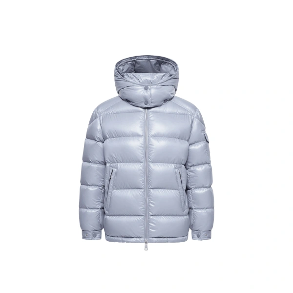 Moncler Maire Hooded Short Down Jacket in Light Blue | Women's Puffer Jackets | Coveti