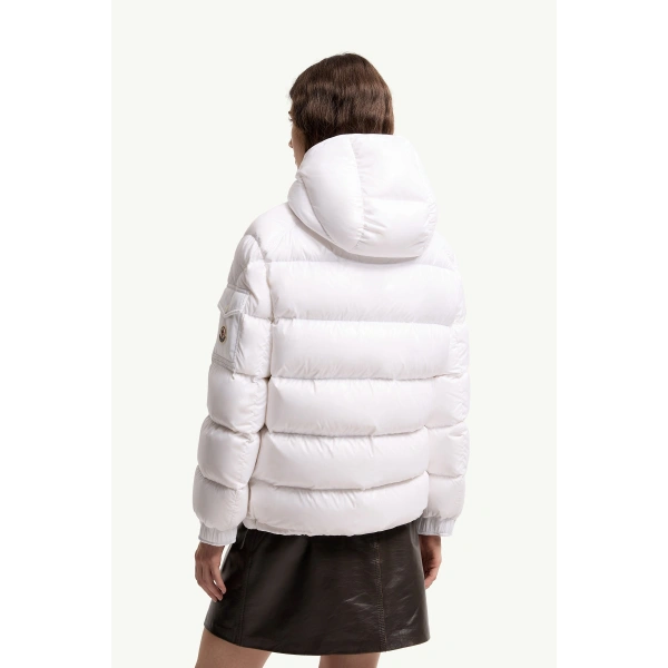 Moncler Maire Hooded Short Down Jacket in Off White, view 5 | Women's Puffer Jackets | Coveti