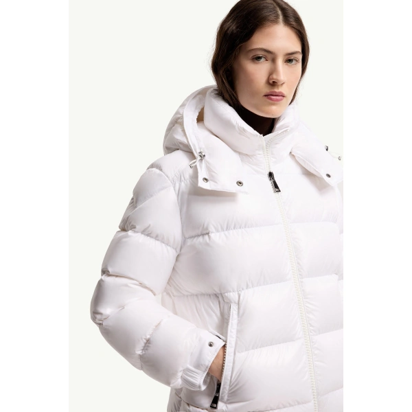 Moncler Maire Hooded Short Down Jacket in Off White, view 6 | Women's Puffer Jackets | Coveti
