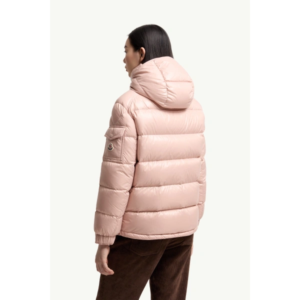 Moncler Maire Hooded Short Down Jacket in Pink, view 5 | Women's Puffer Jackets | Coveti