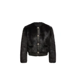 Moncler Majestueux Shearling Short Down Jacket in Black | Women's Shearling Jackets | Coveti