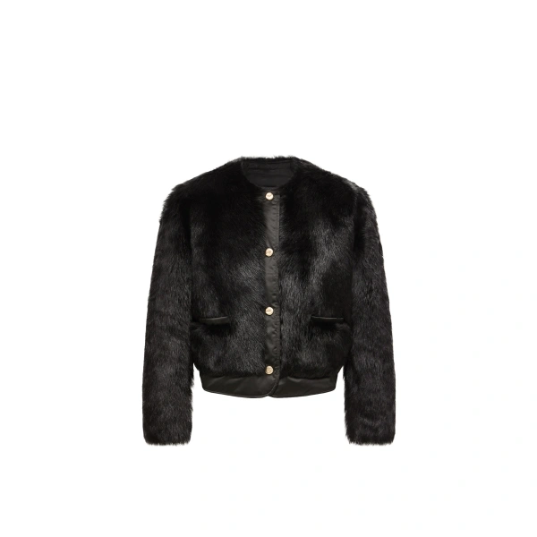 Majestueux Shearling Short Down Jacket in Black