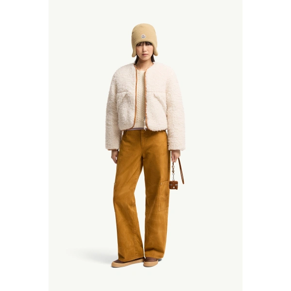Moncler Mallero Reversible Short Down Jacket in White Ivory, view 2 | Women's Puffer Jackets | Coveti