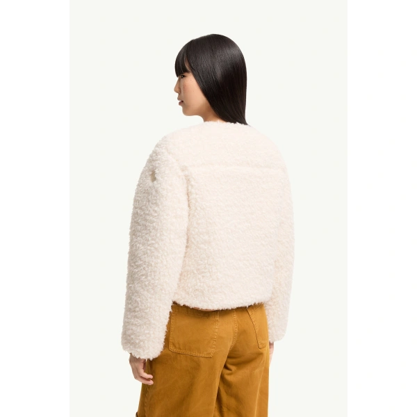 Moncler Mallero Reversible Short Down Jacket in White Ivory, view 5 | Women's Puffer Jackets | Coveti