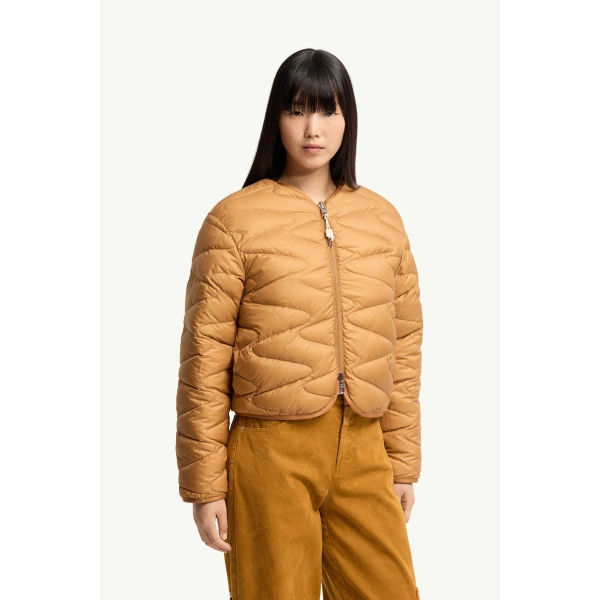 Moncler Mallero Reversible Short Down Jacket in White Ivory, view 6 | Women's Puffer Jackets | Coveti