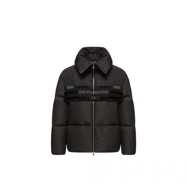 Manchot Beaded-Trim Mid-Length Down Jacket in Black