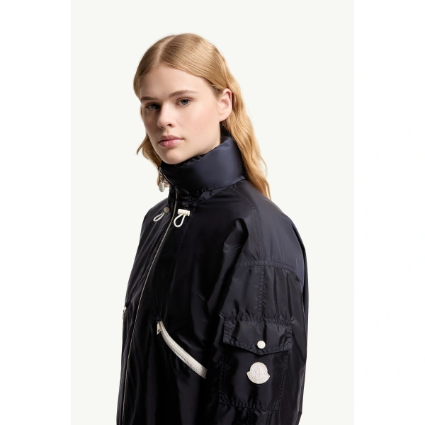 Moncler Marmacy Hooded Jacket in Navy Blue, view 3 | Women's Jackets | Coveti