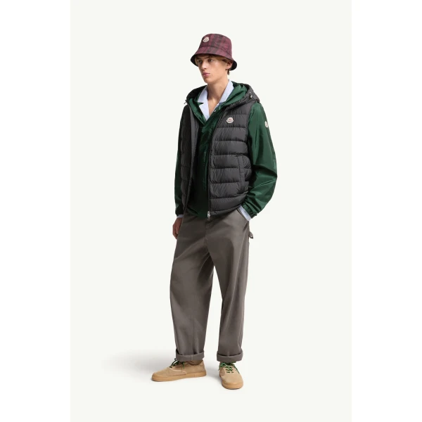 Moncler Marseillan Hooded Down Gilet in Black, view 2 | Men's Jackets | Coveti