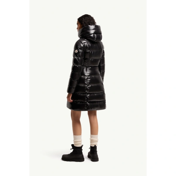 Moncler Marusse Hooded Mid-Length Down Jacket in Black, view 5 | Women's Puffer and Down Coats | Coveti