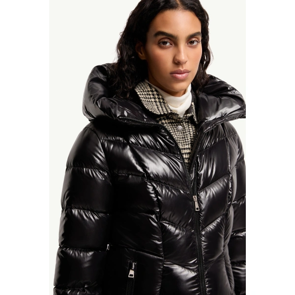 Moncler Marusse Hooded Mid-Length Down Jacket in Black, view 6 | Women's Puffer and Down Coats | Coveti