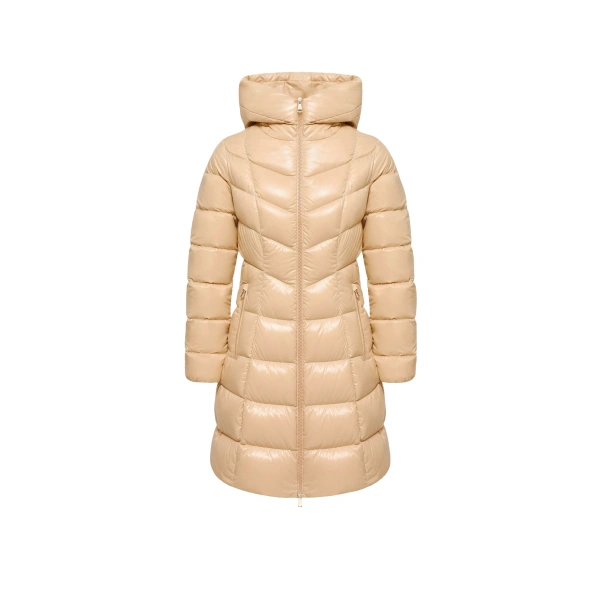 Marusse Hooded Mid-Length Down Jacket in Light Beige