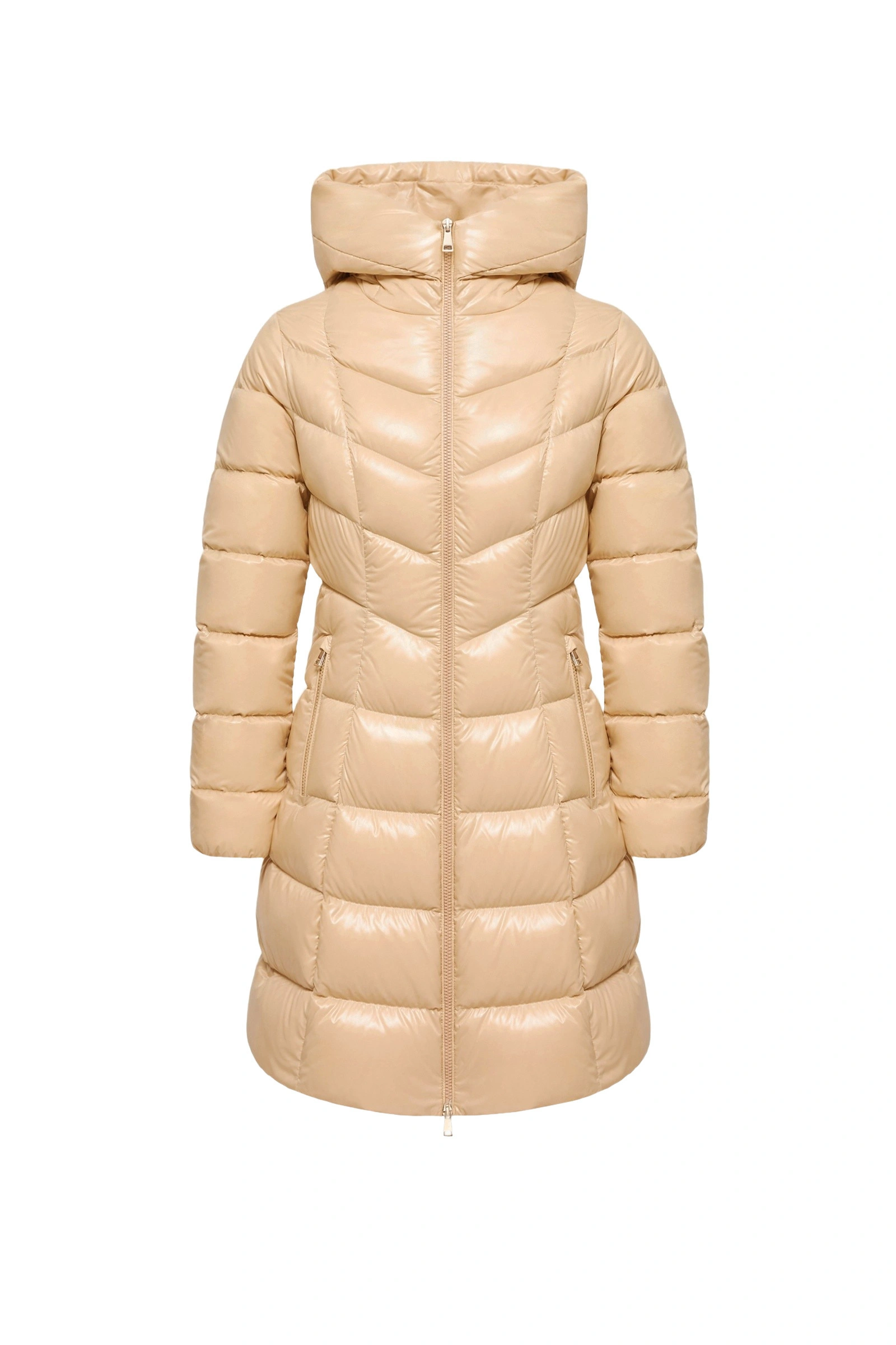 Moncler Marusse Hooded Mid-Length Down Jacket in Light Beige Moncler Marusse Hooded Mid-Length Down Jacket in Light Beige | Women's Puffer and Down Coats | Coveti