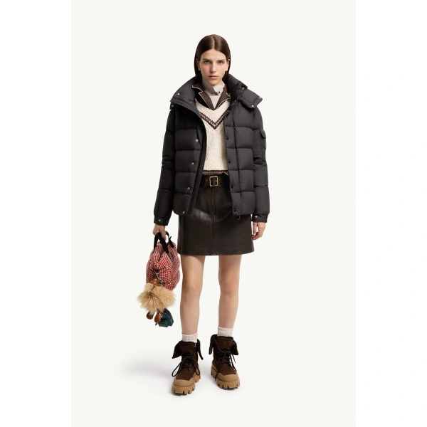 Moncler Maya 70 Hooded Short Down Jacket in Black, view 2 | Women's Puffer Jackets | Coveti