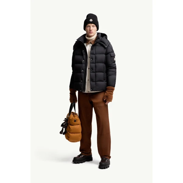 Moncler Maya 70 Hooded Short Down Jacket in Black, view 2 | Men's Jackets | Coveti