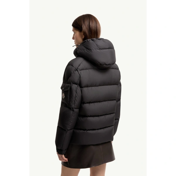Moncler Maya 70 Hooded Short Down Jacket in Black, view 5 | Women's Puffer Jackets | Coveti