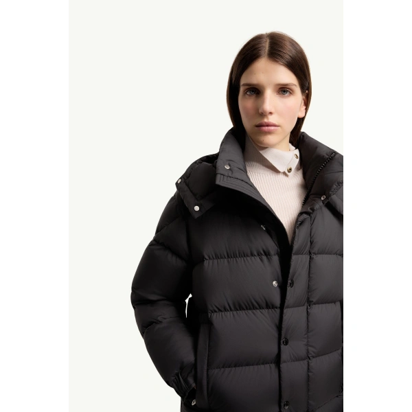 Moncler Maya 70 Hooded Short Down Jacket in Black, view 6 | Women's Puffer Jackets | Coveti