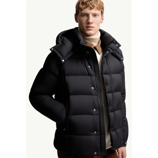 Moncler Maya 70 Hooded Short Down Jacket in Black, view 6 | Men's Jackets | Coveti