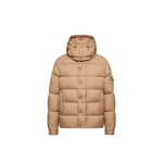 Moncler Maya 70 Hooded Short Down Jacket in Camel Beige | Women's Puffer Jackets | Coveti
