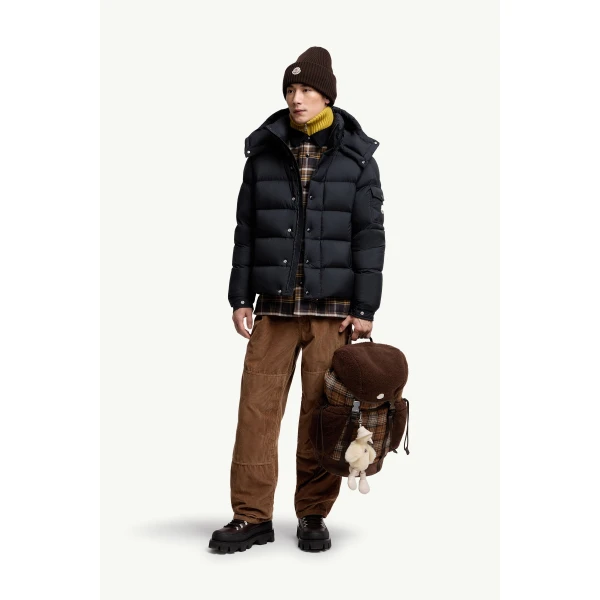 Moncler Maya 70 Hooded Short Down Jacket in Night Blue, view 2 | Men's Jackets | Coveti