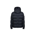Moncler Maya 70 Hooded Short Down Jacket in Night Blue | Men's Jackets | Coveti